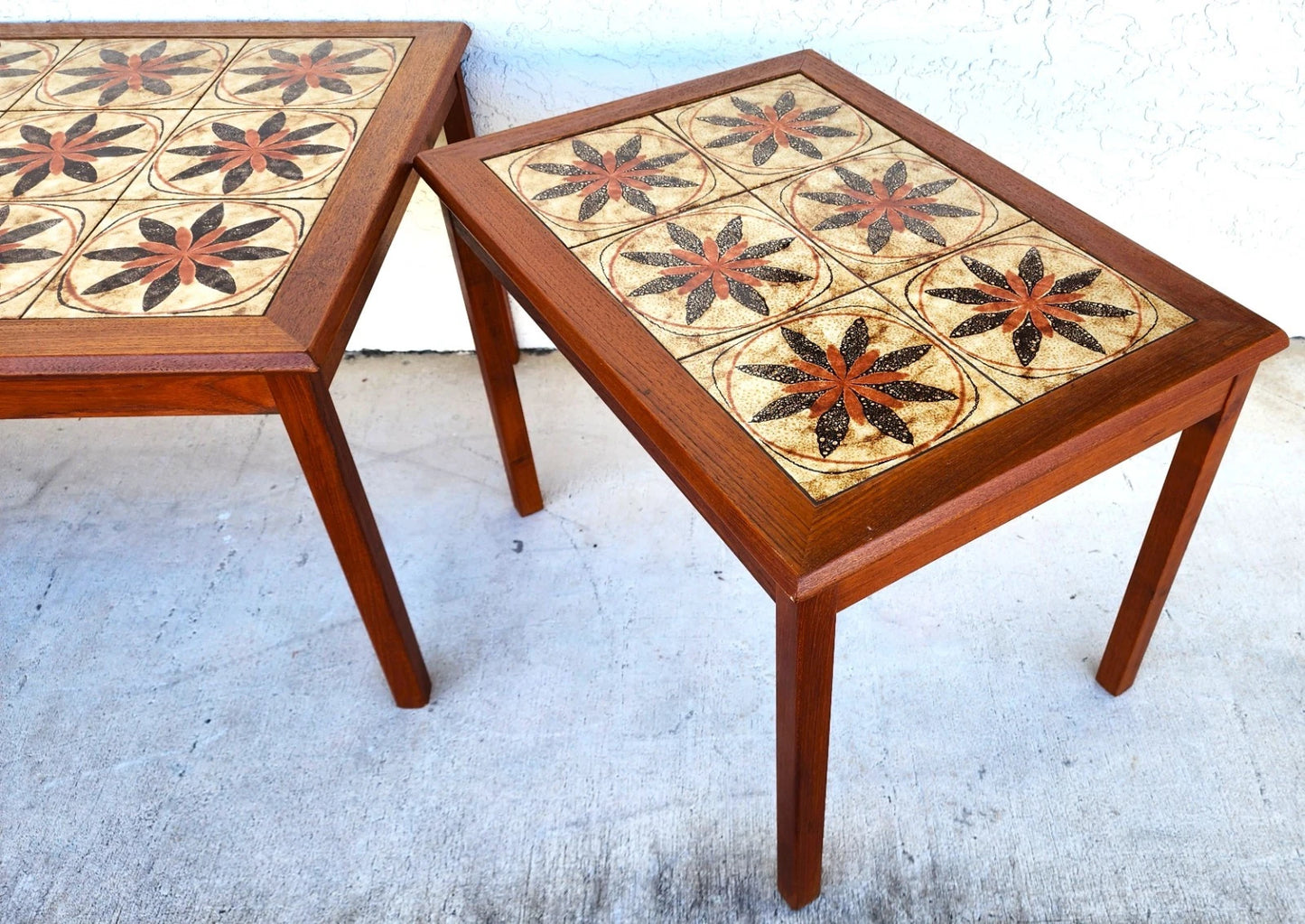 MCM Danish Teak & Tile Coffee & Side Tables 1960s Set of 3