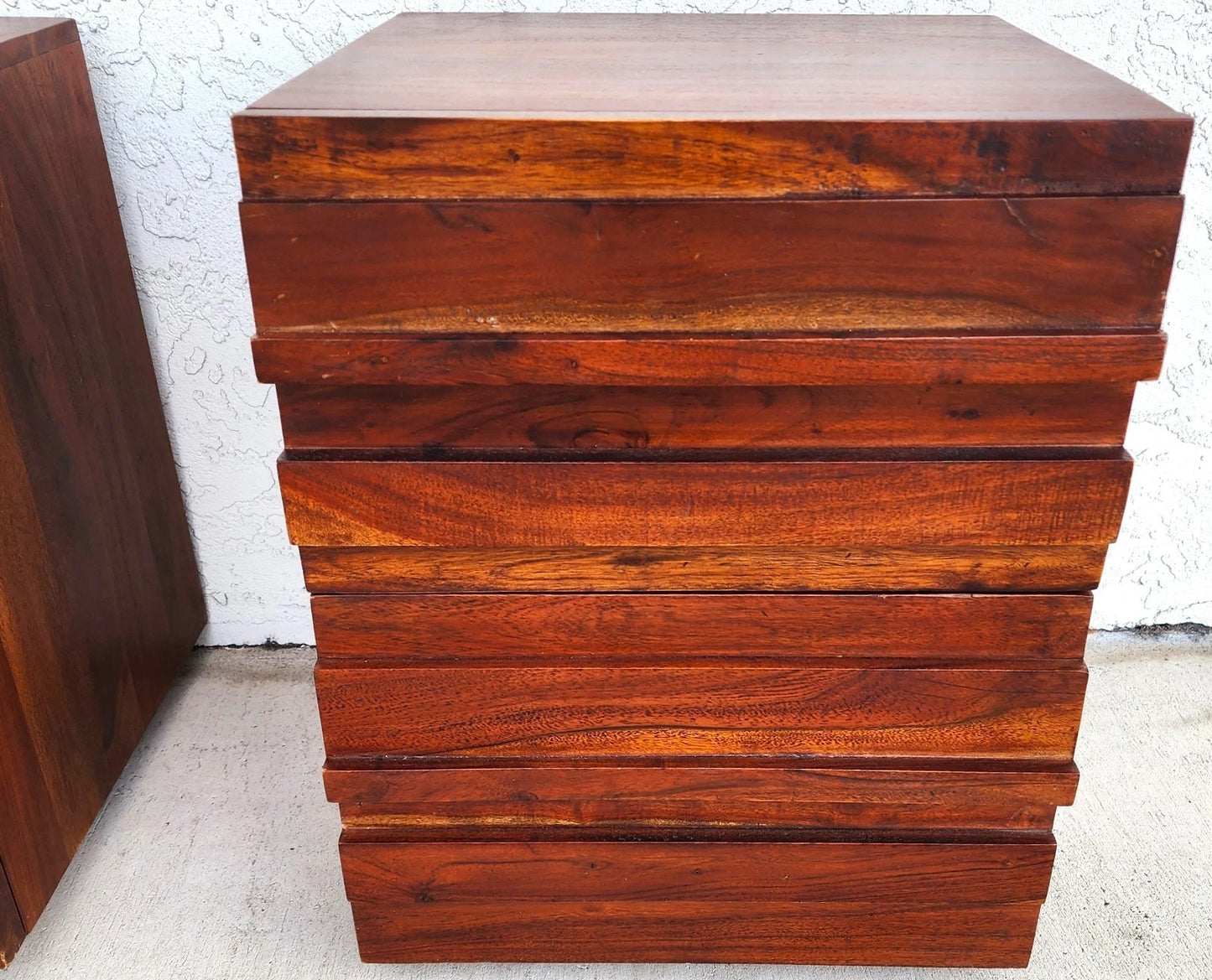 MCM Solid Exotic Wood Nightstands Rustic Brutalist Pair