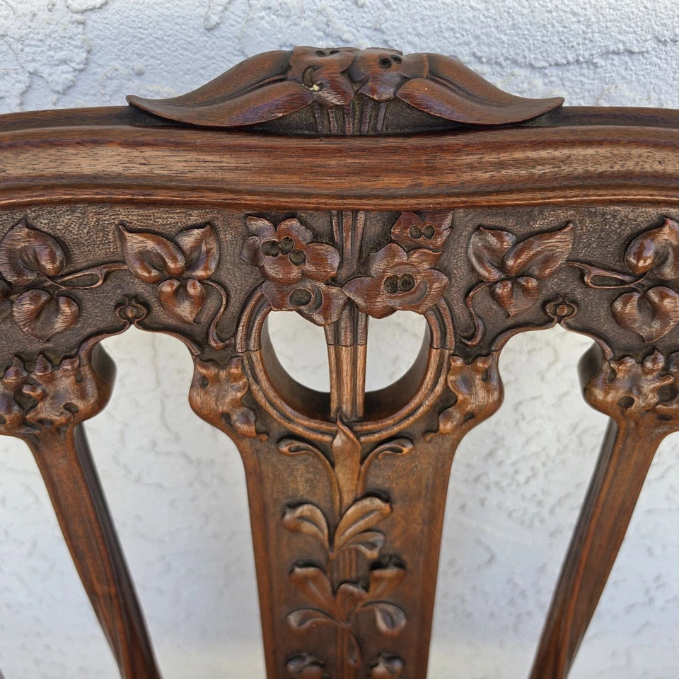 19th Century Antique Art Nouveau Edwardian Carved Walnut Armchair