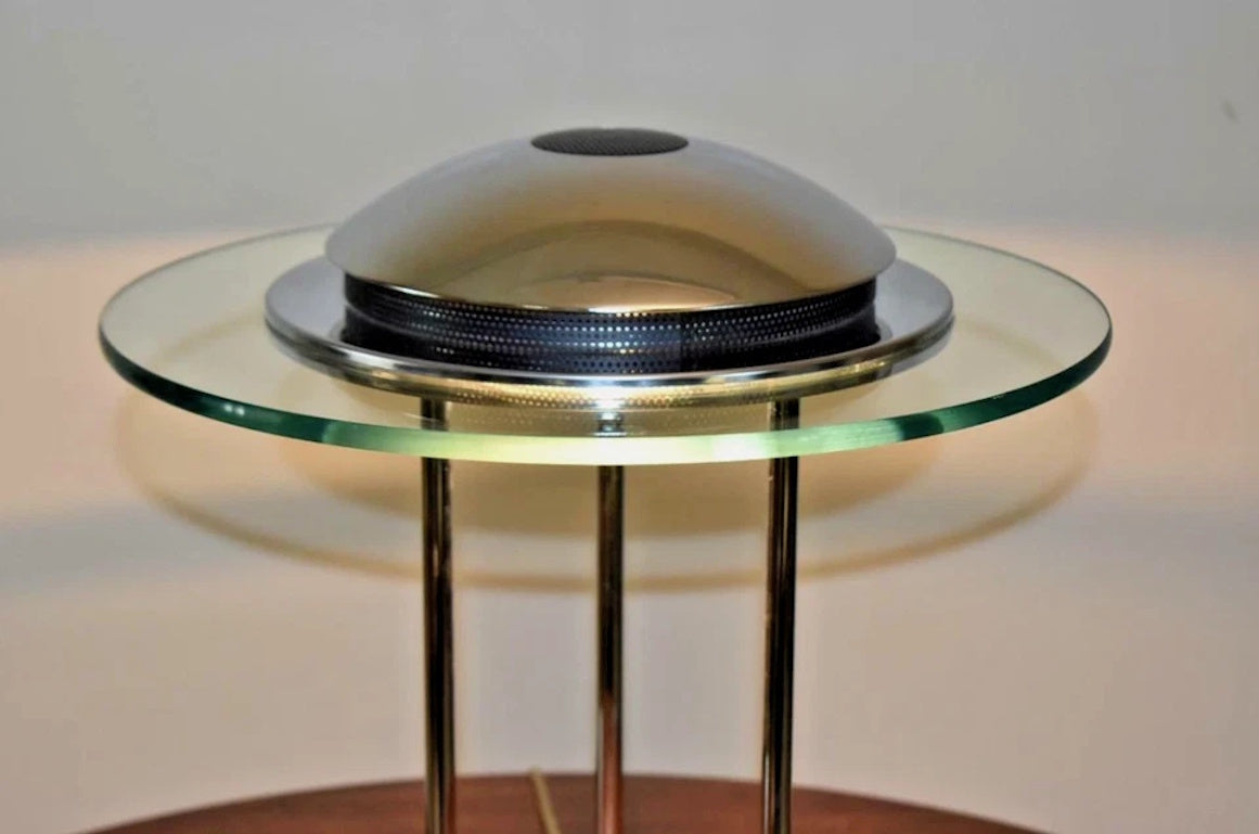 Authentic Robert Sonneman For George Kovacs 1987 Chrome Saturn Saucer Table Lamp