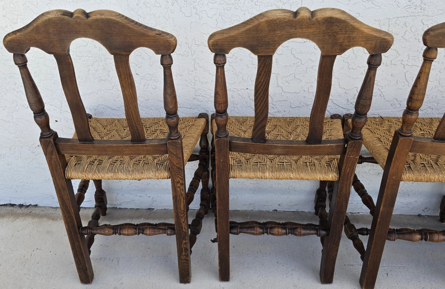 Antique 1800s Provençal Dining Chairs with Rope Seats Set of 4