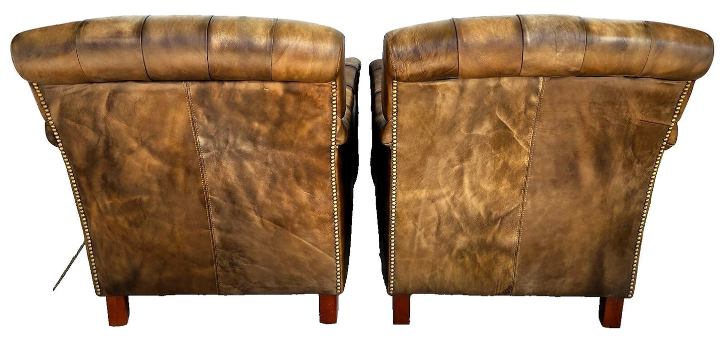 Top Grain Leather Club Chairs Pair