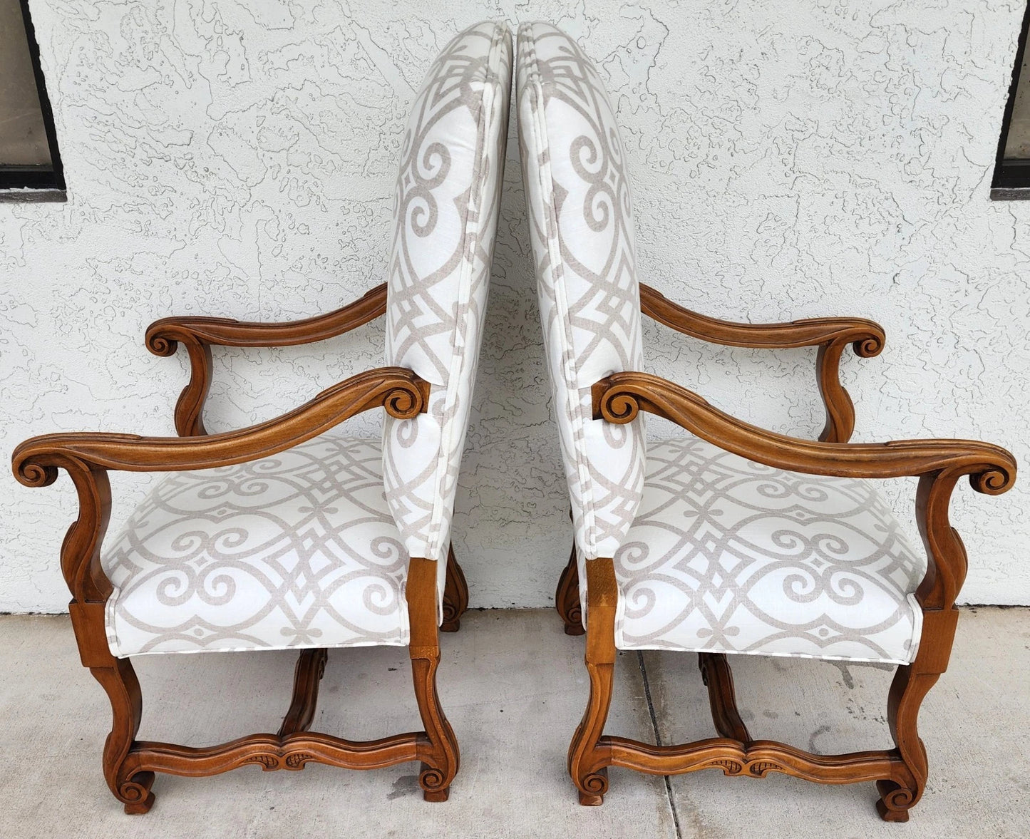 French Louis XIII Os de Mouton Linen Armchairs Pair