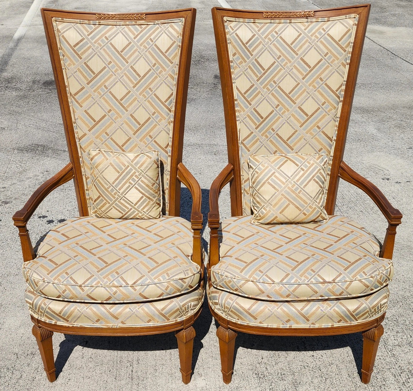 French Louis XVI High Back Accent Dining Chairs Pair