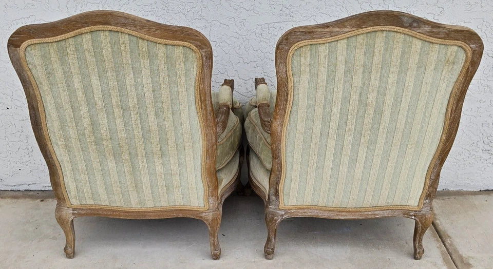 Plush Velvet French Country Fauteuil Armchairs Pair
