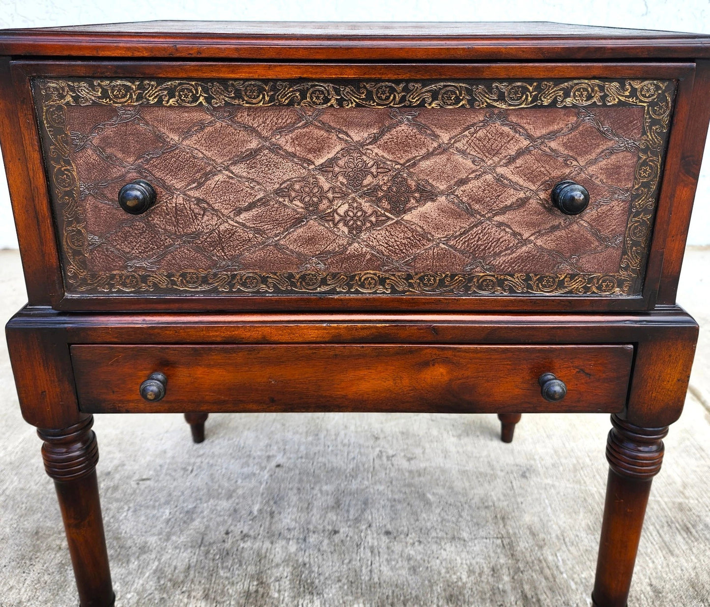 Theodore Alexander Leather Wrapped Side Accent Table