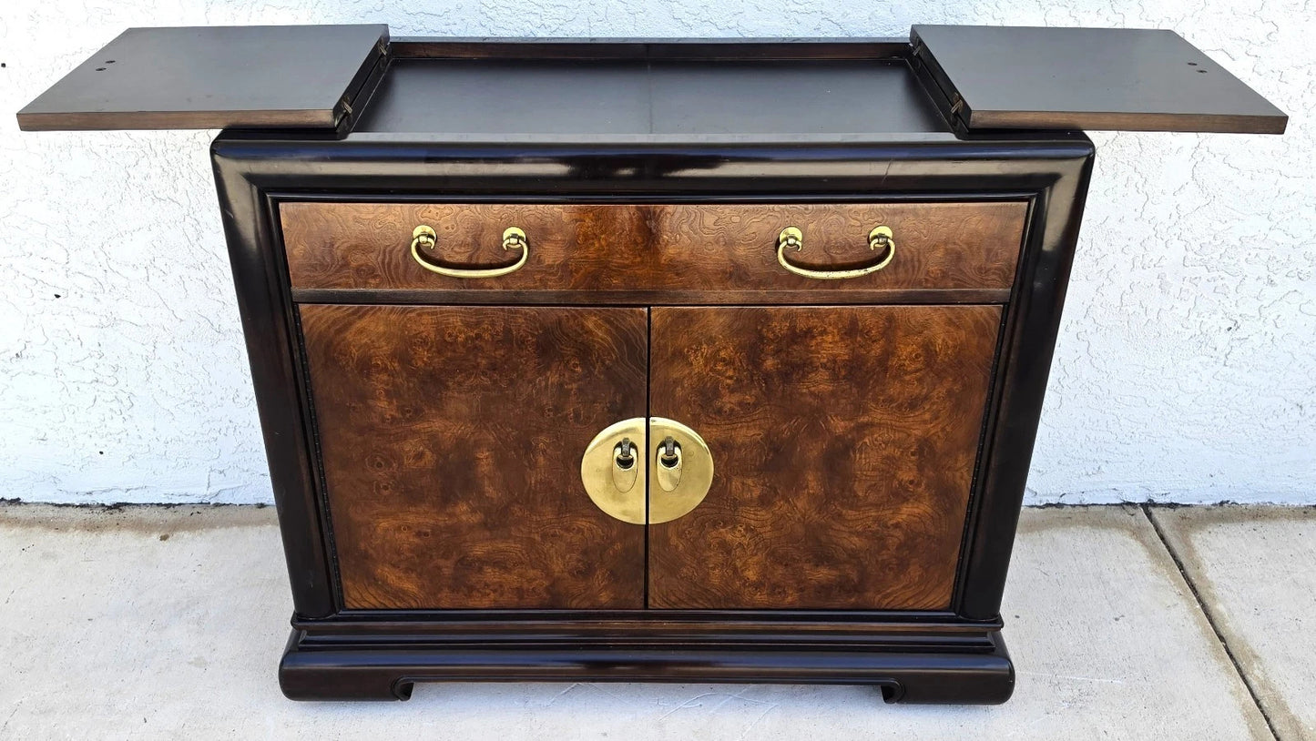 Vintage Bernhardt Chinese Style Rolling Dry Bar Cabinet or Buffet Server