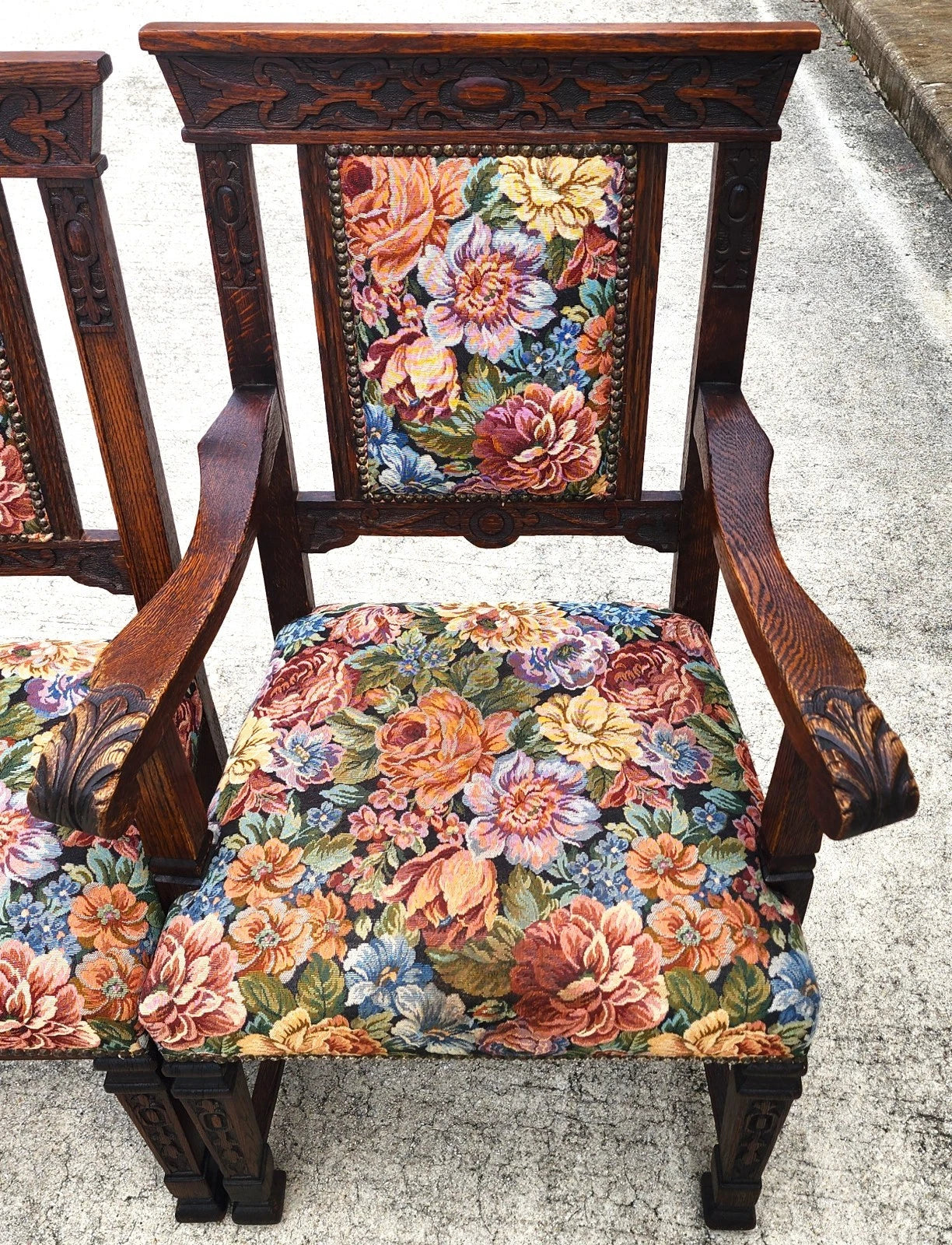 Antique English Oak Dining Chairs 1800s Set of 6