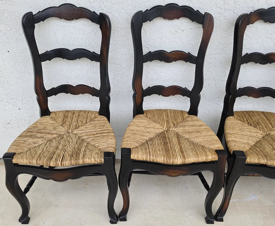 French Country Ladderback Rush Seat Dining Chairs Set of 4