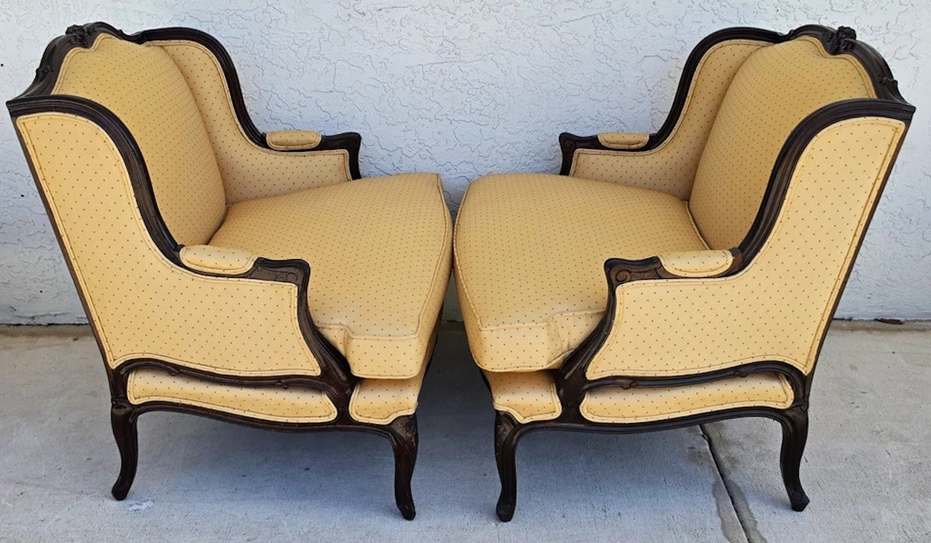 Pierre Deux Style French Country Provincial Bergere Lounge Chairs & Ottoman Pair
