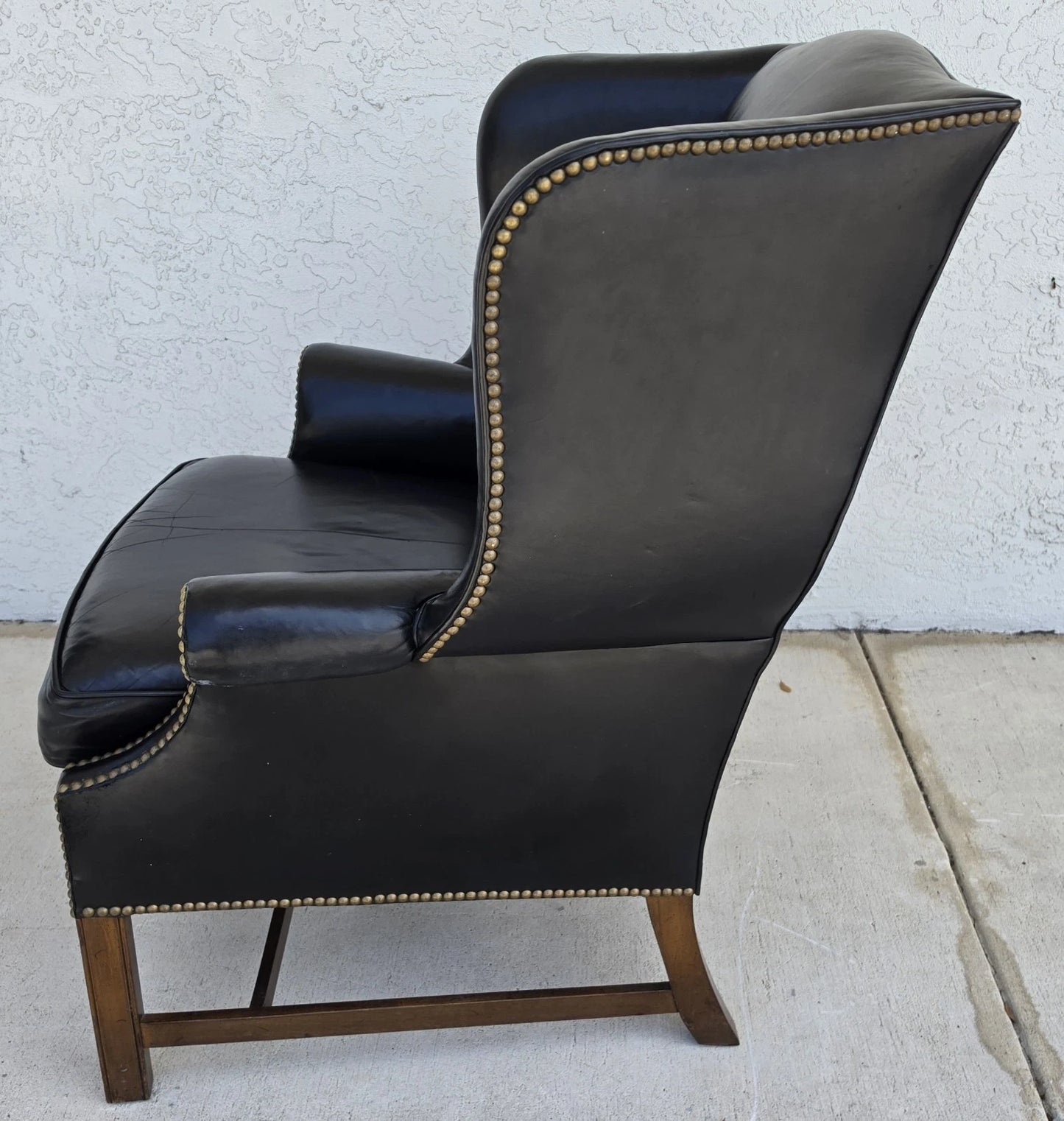 Classic Georgian Chippendale Black Leather Wingback Library Gentlemans Armchair
