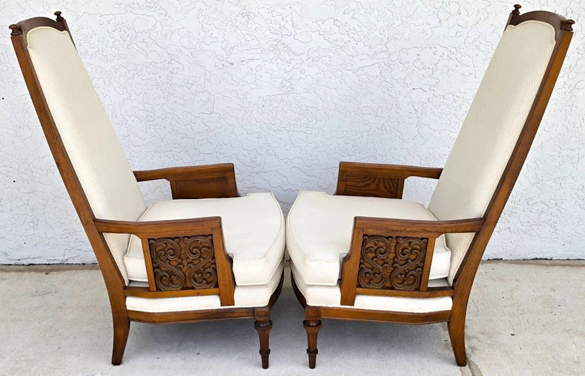 Vintage 1960s Italian Hollywood Regency High Back Lounge Armchairs Pair