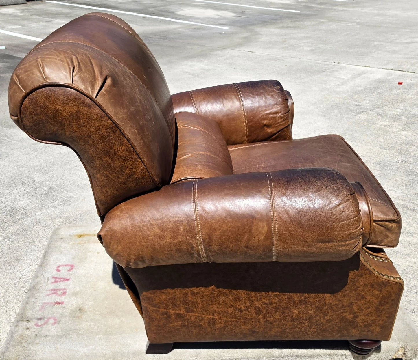 Vintage Barcalounger Saddle Leather Recliner with Continuous Lumbar Support