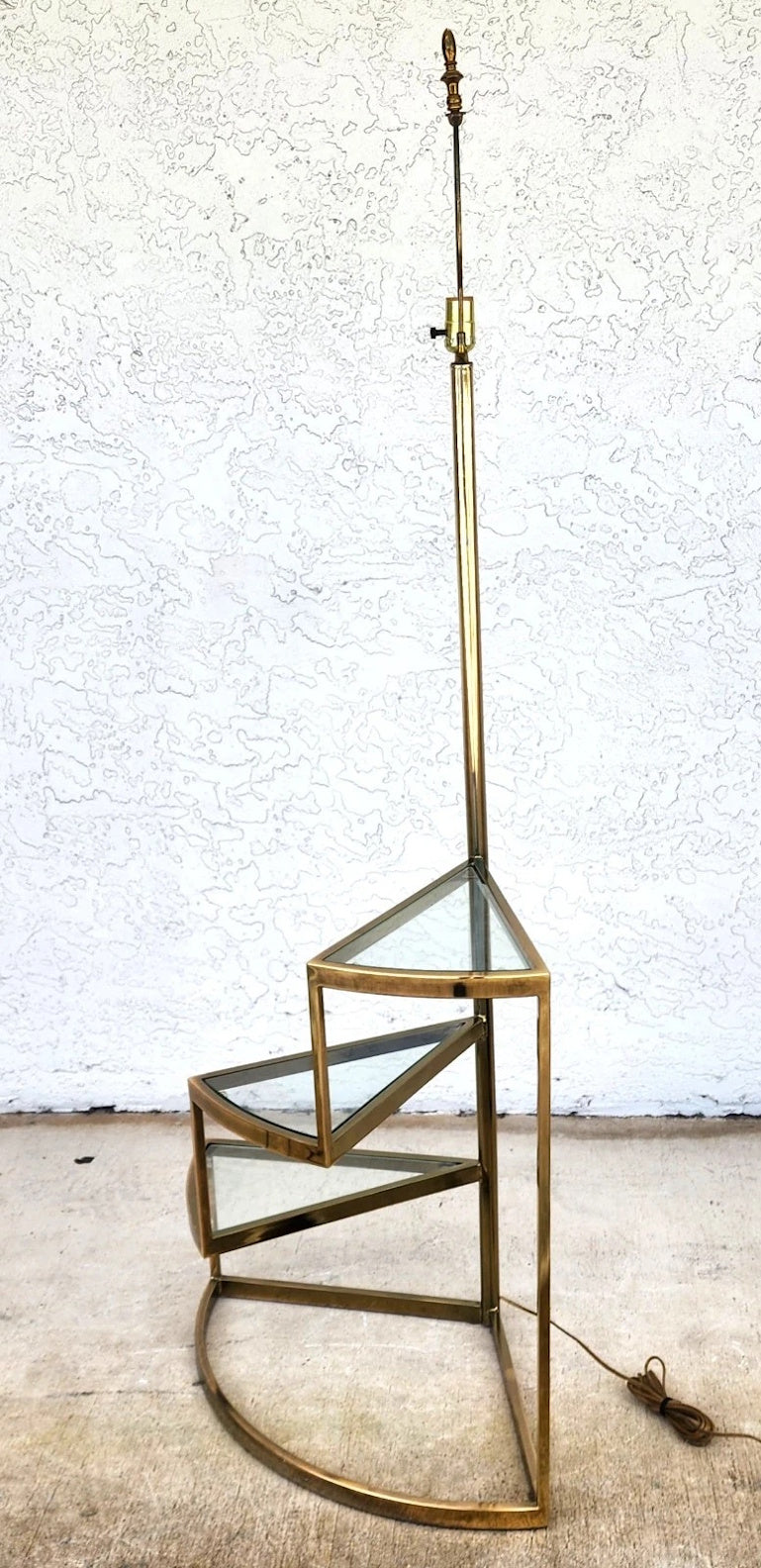 Vintage MCM Floor Lamp Table 3 Tier Step Brass & Glass