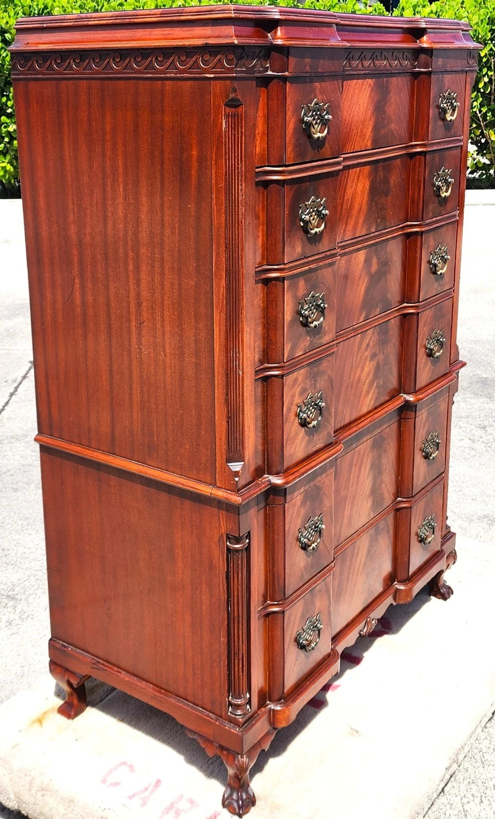 Antique Georgian Flame Mahogany Block Front Highboy Dresser