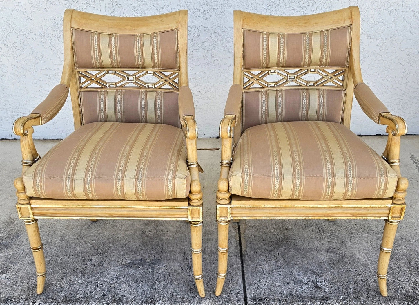 Century Furniture Regency Cane Seat Armchairs Pair