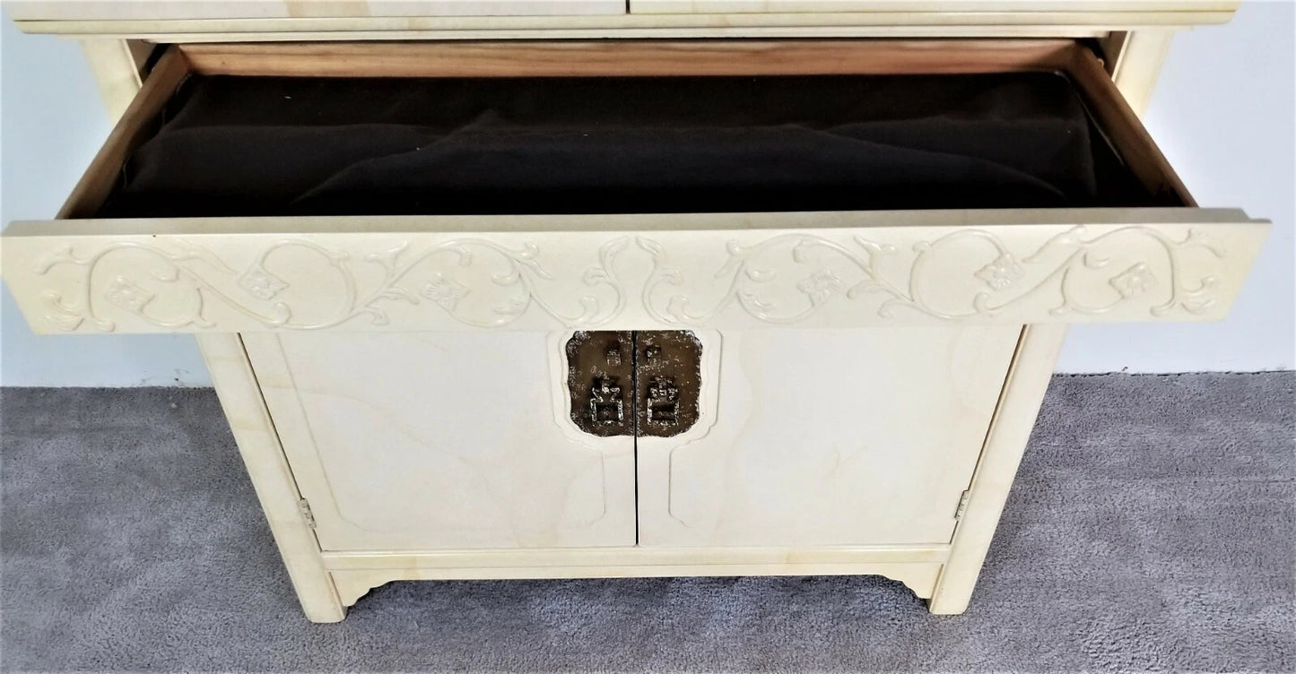 Vtg HENREDON by Roy Coleman Lacquered Bar Buffet Faux Goat Skin Asian Style