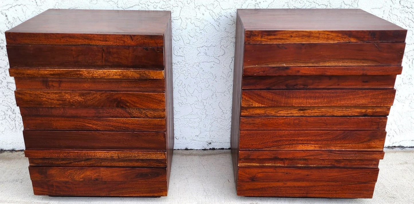 MCM Solid Exotic Wood Bachelor Chest & Nightstands Bedroom Suite