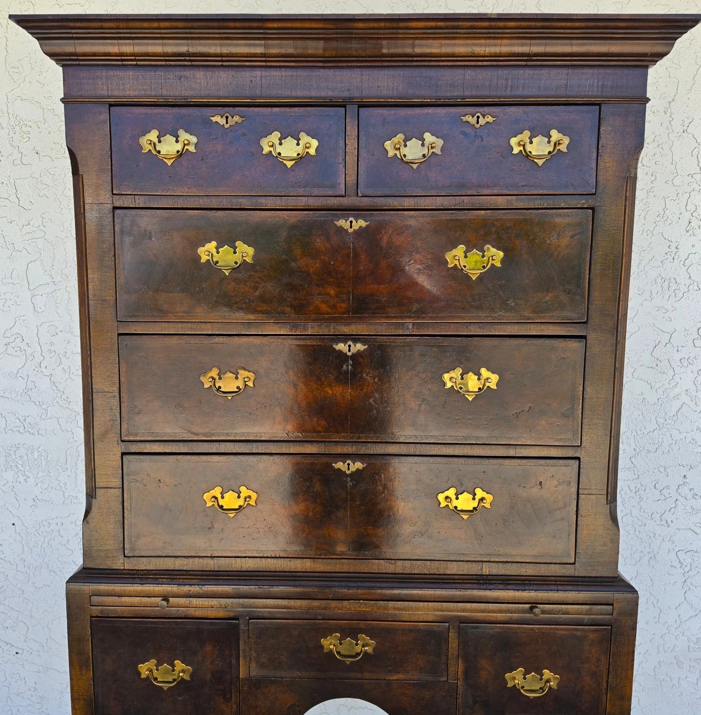 Antique Walnut Highboy Dresser Desk With Pullout Writing Surface