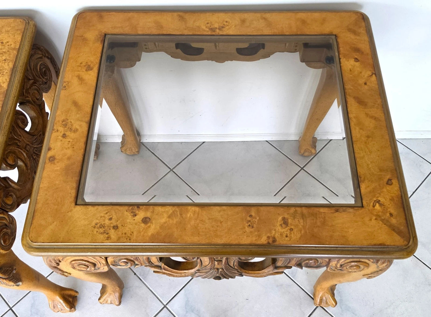 Chippendale Queen Ann Revival Style Solid Wood Side End Tables A Pair
