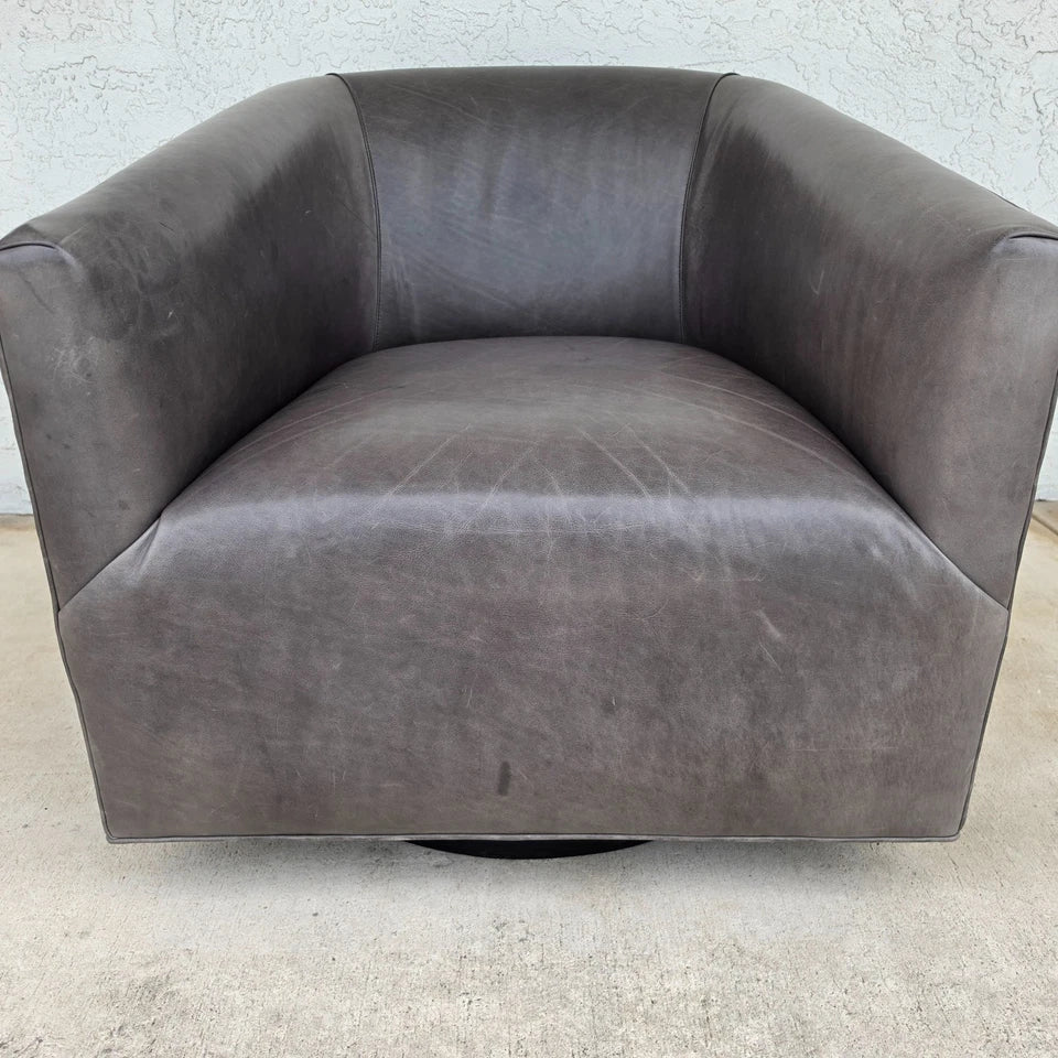 Restoration Hardware 1950s Italian Shelter Arm Leather Swivel Club Chair RH