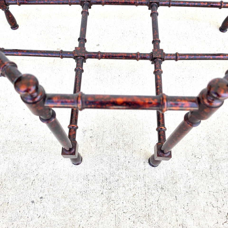Vintage Baker Style Tortoise Shell Faux Bamboo & Glass Coffee Table