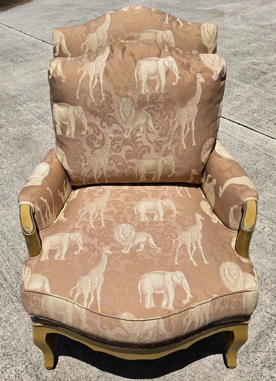 Safari Animals French Louis XV Bergère Armchair Lions Elephants Giraffes