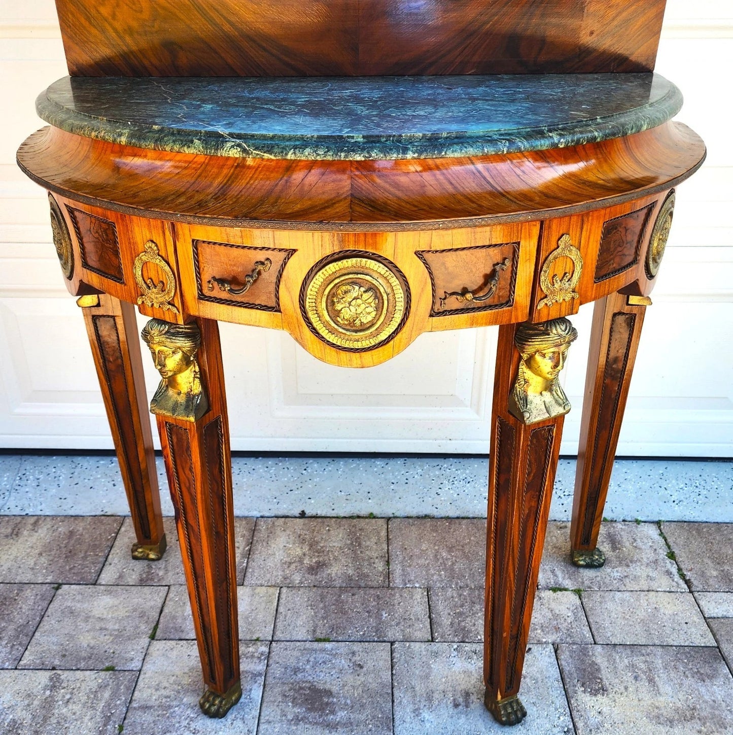 French Empire Style Console Marble Entry Table & Mirror