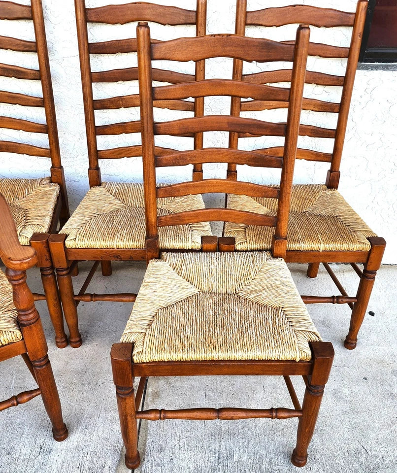 Vintage Ladder Back Rush Seat Dining Chairs Set of 8