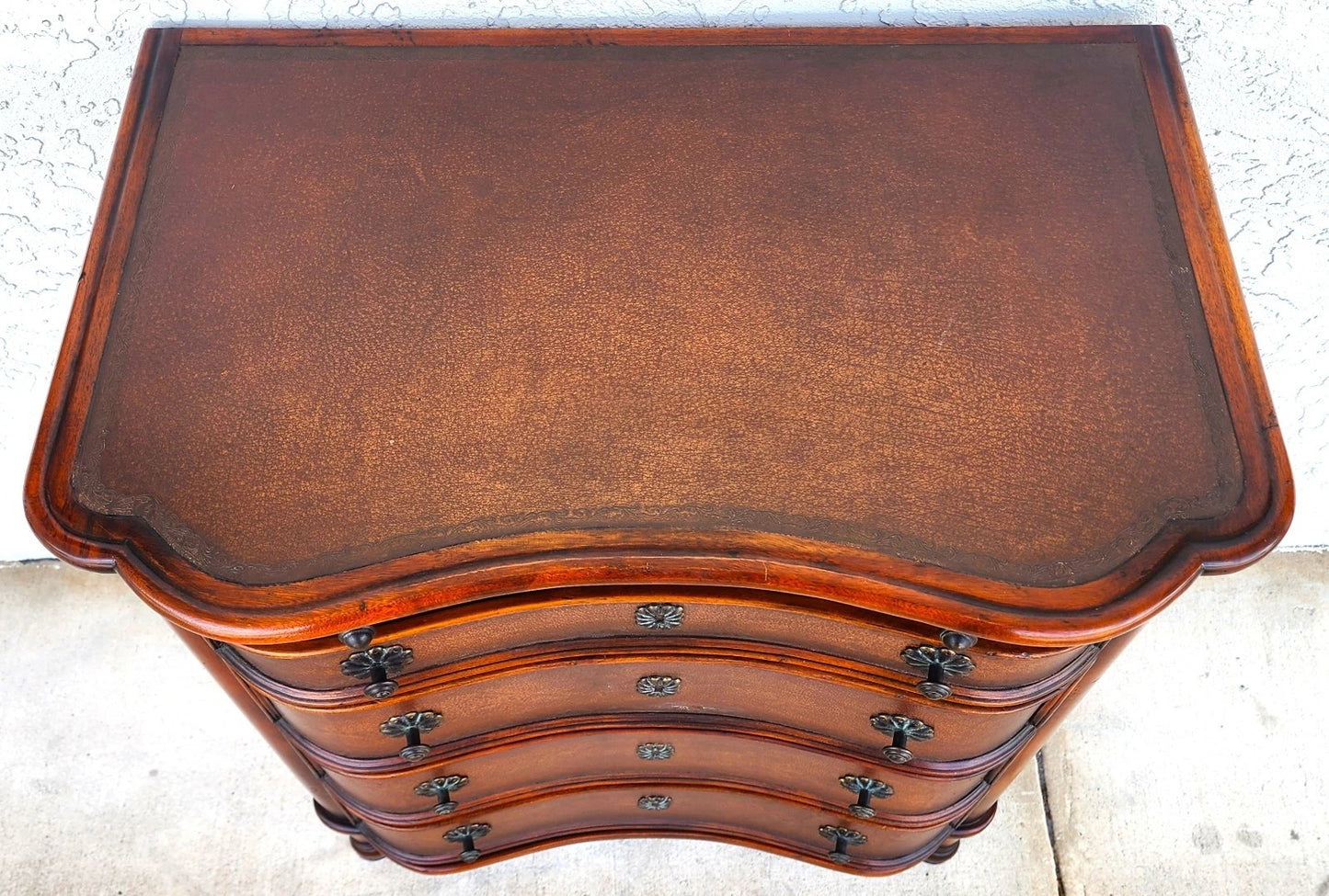 Theodore Alexander Leather Wrapped Serpentine Chest Hidden Pull Out Desk