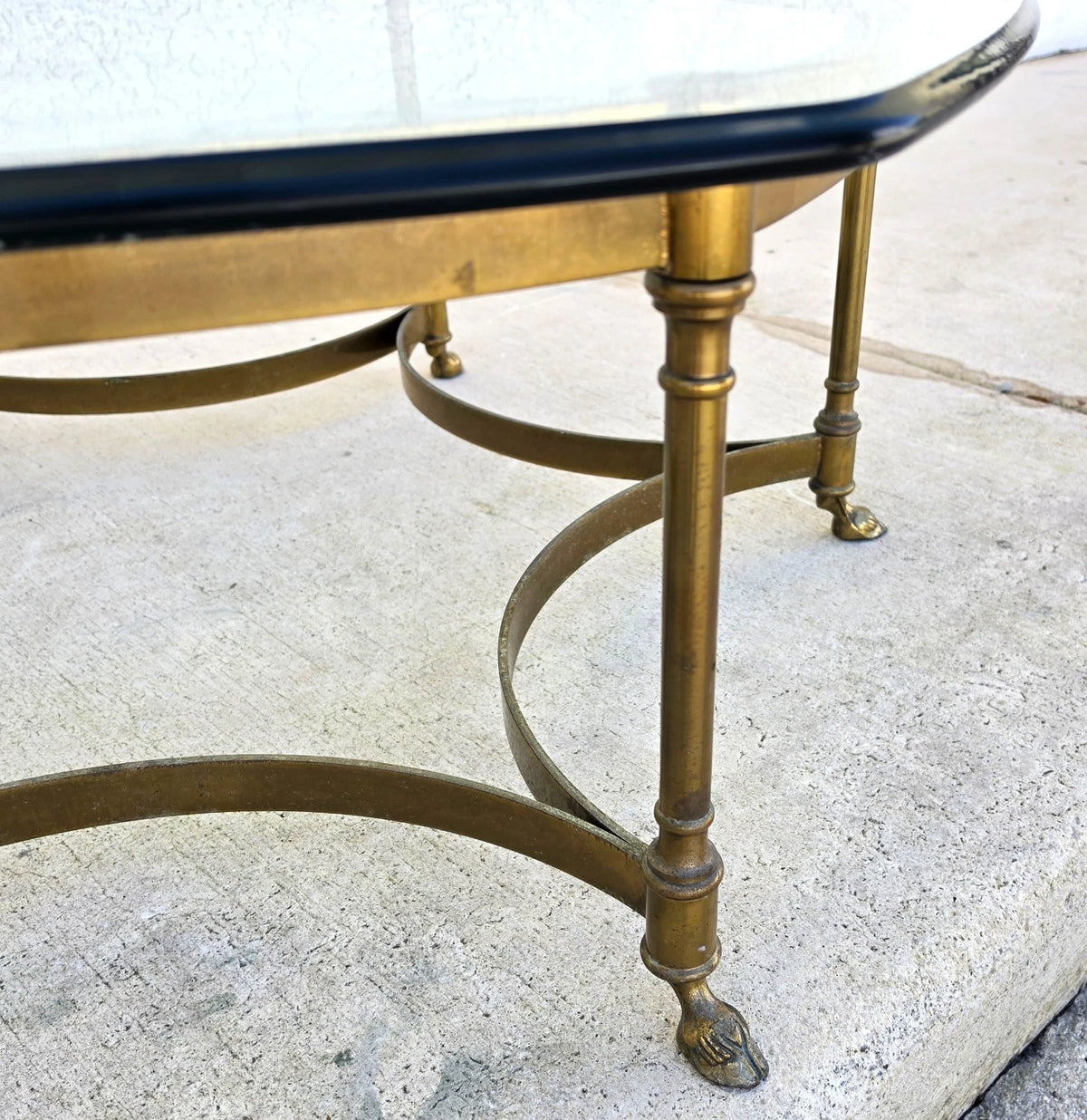 Vintage LaBarge Hexagonal Brass Hoof Footed Glass Top Coffee Table