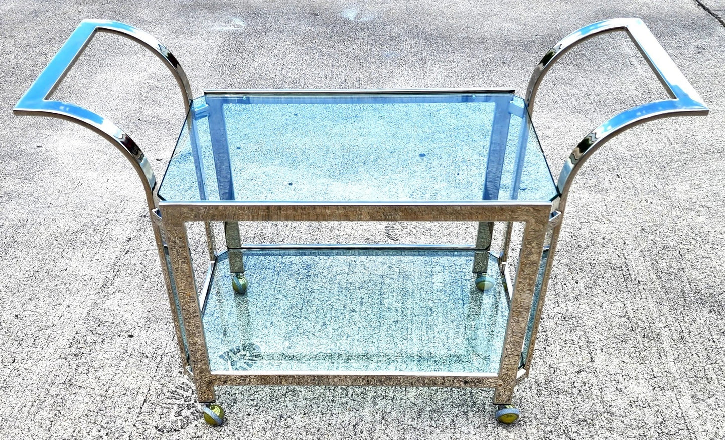 MCM Milo Baughman Style Chrome Bar Serving Cart 1970s