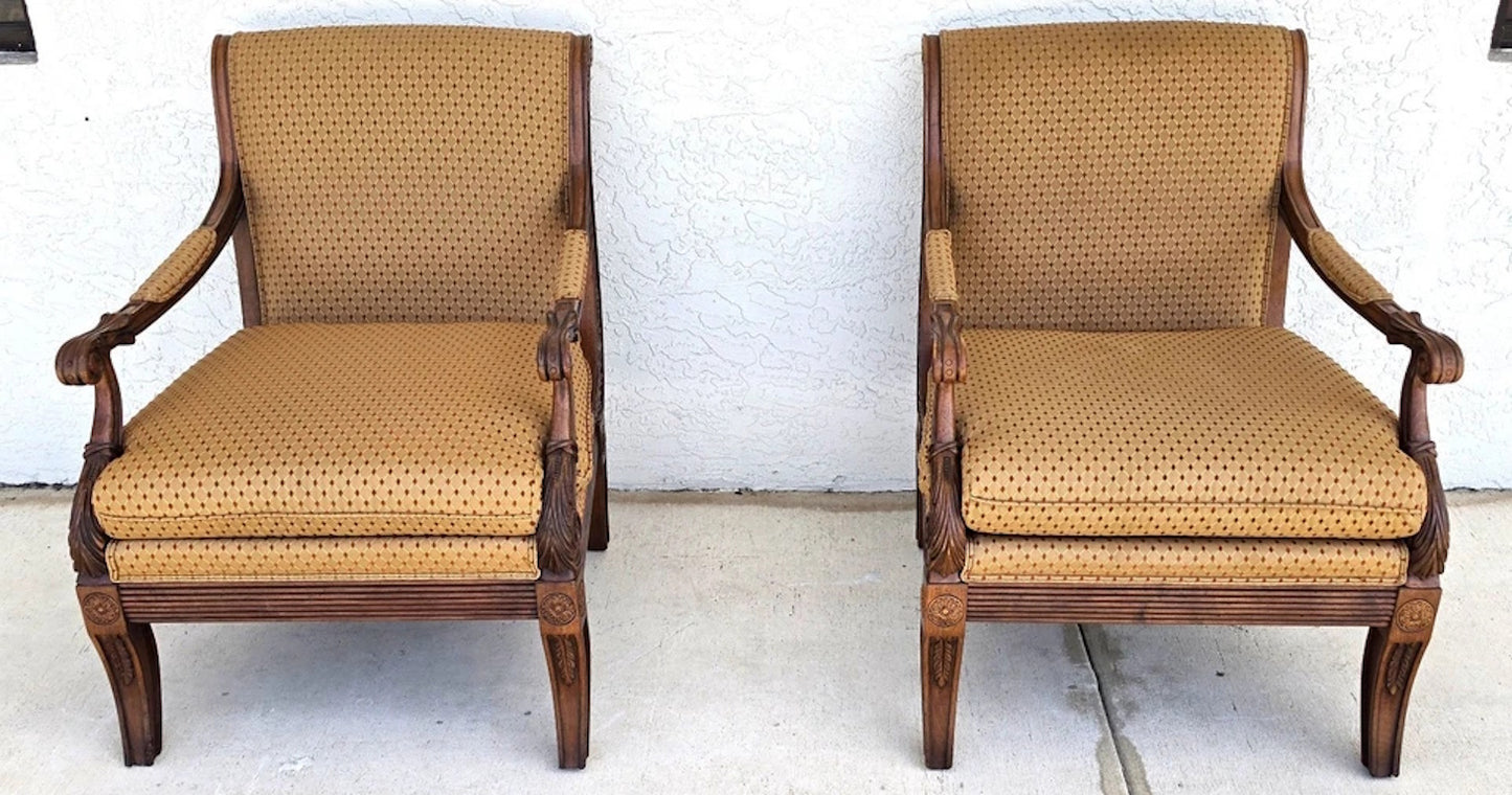 Ethan Allen Regency Style Bergere Lounge Armchairs Pair