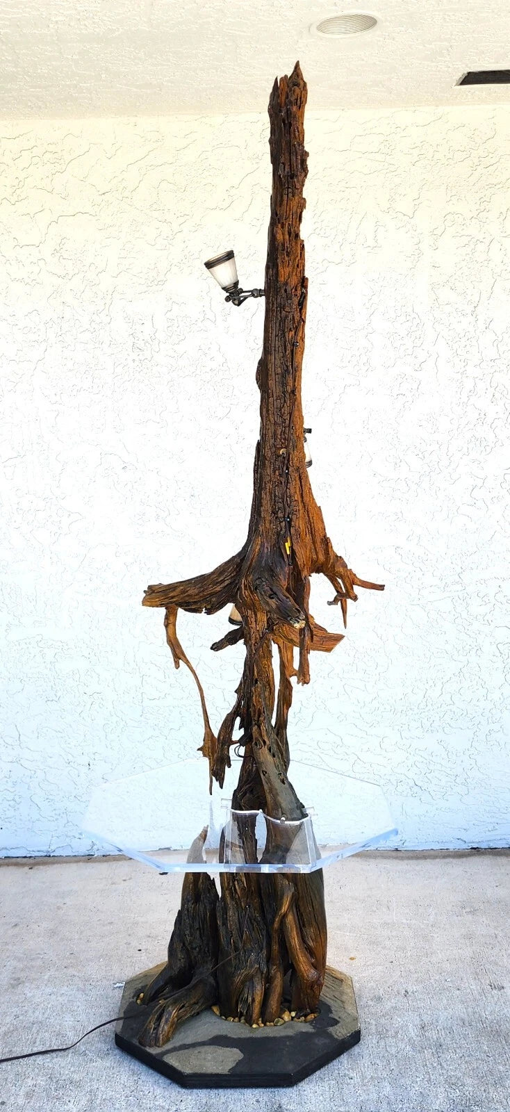 Monumental Driftwood Floor Lamp with Table