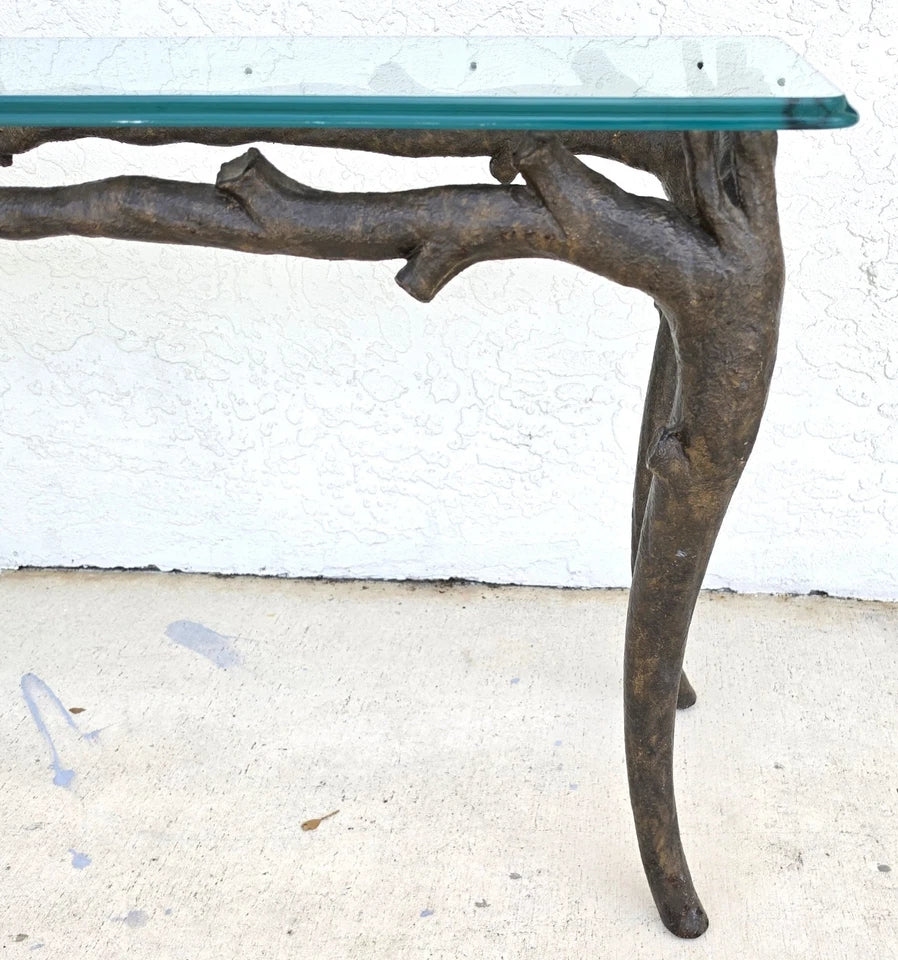 Patinated Bronze Faux Bois Branch Console Table Attributed to Carl Gillberg