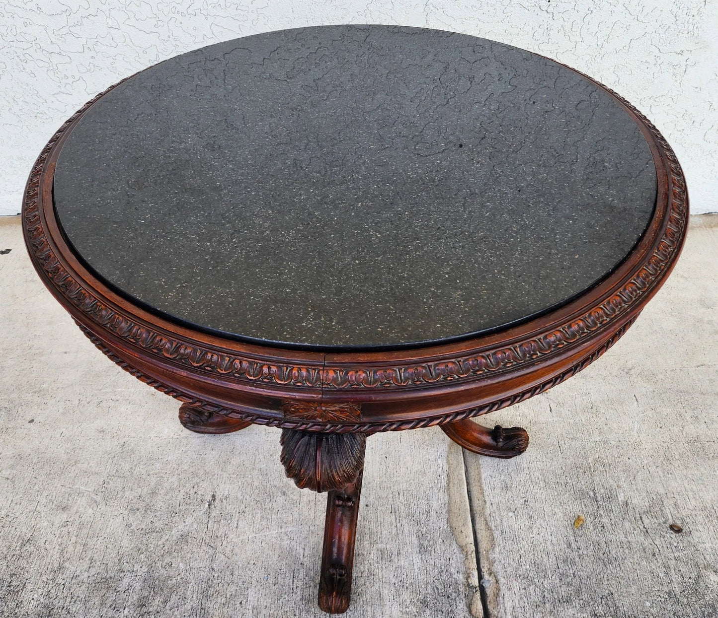 19th Century Empire Revival Center Table Carved Mahogany With Granite Top