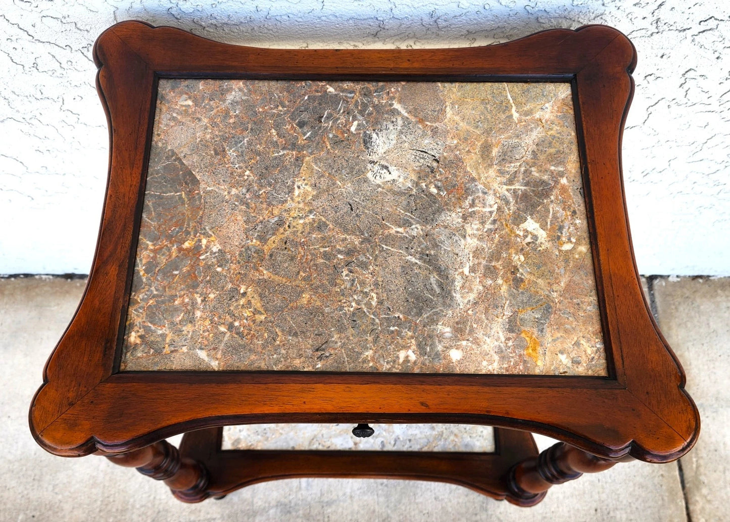 Theodore Alexander 2 Tier Mahogany & Marble Side Lamp Table With Pullout Top