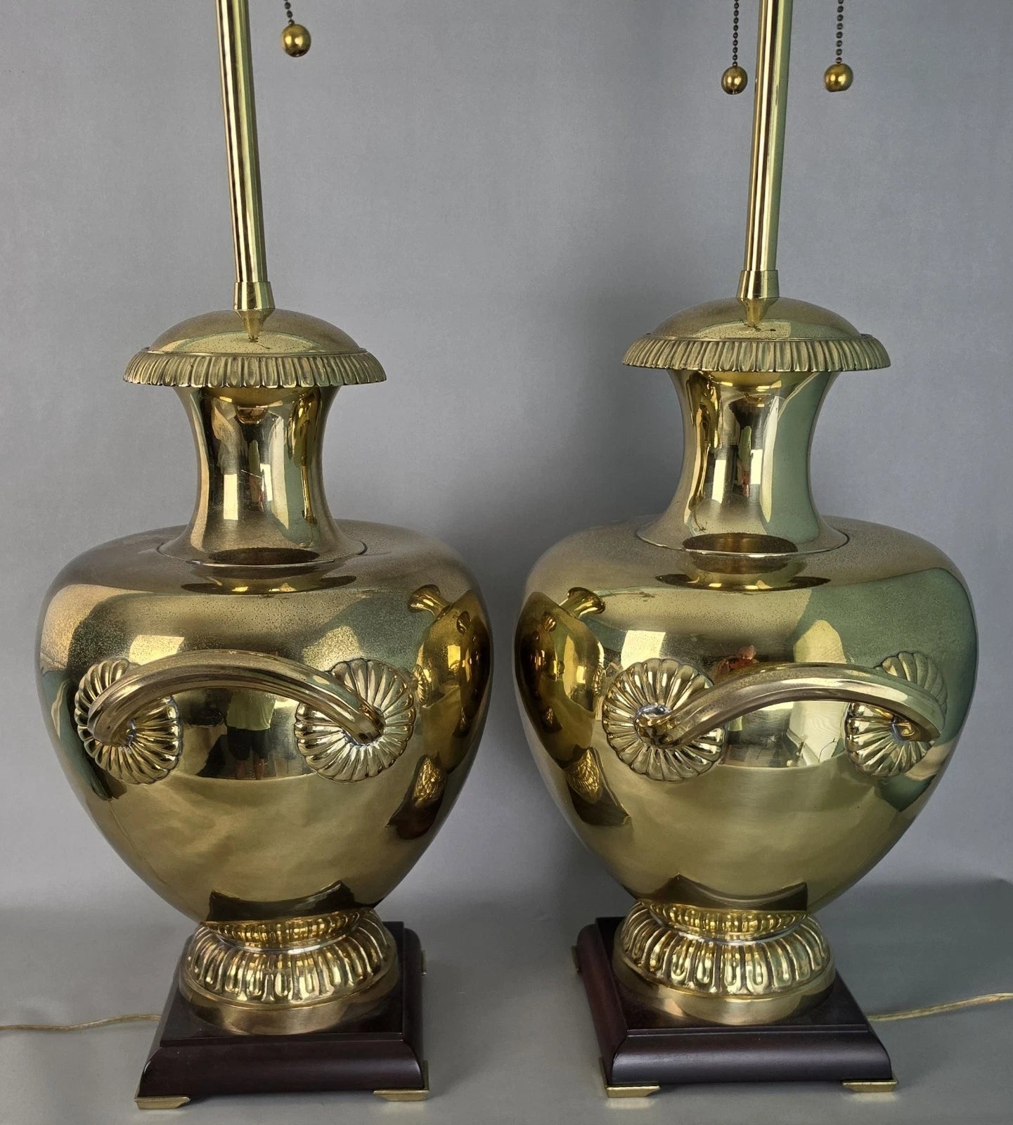 Vintage Marbro Polished Brass "Hydria" Table Lamps Dual Light A Pair