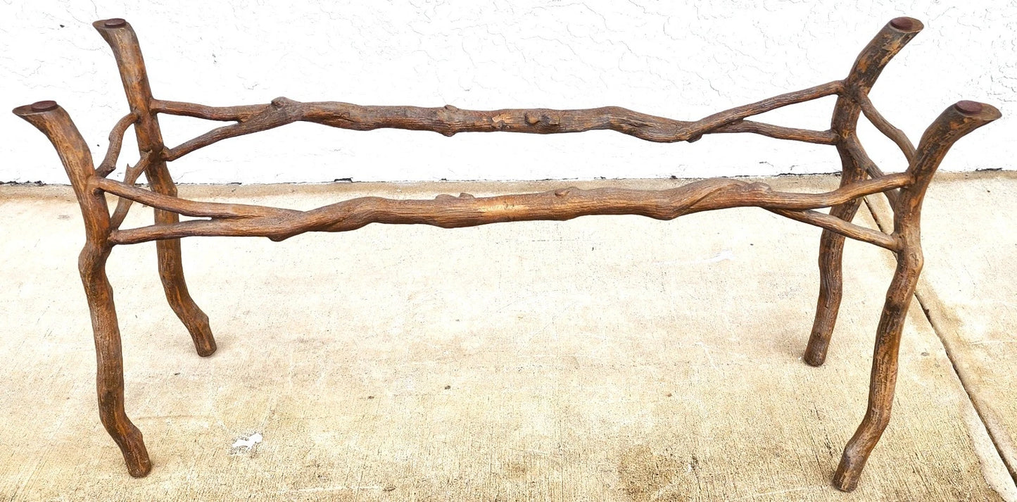 Vintage French Rustic Metal & Marble Faux Bois Branch Console Sofa Table
