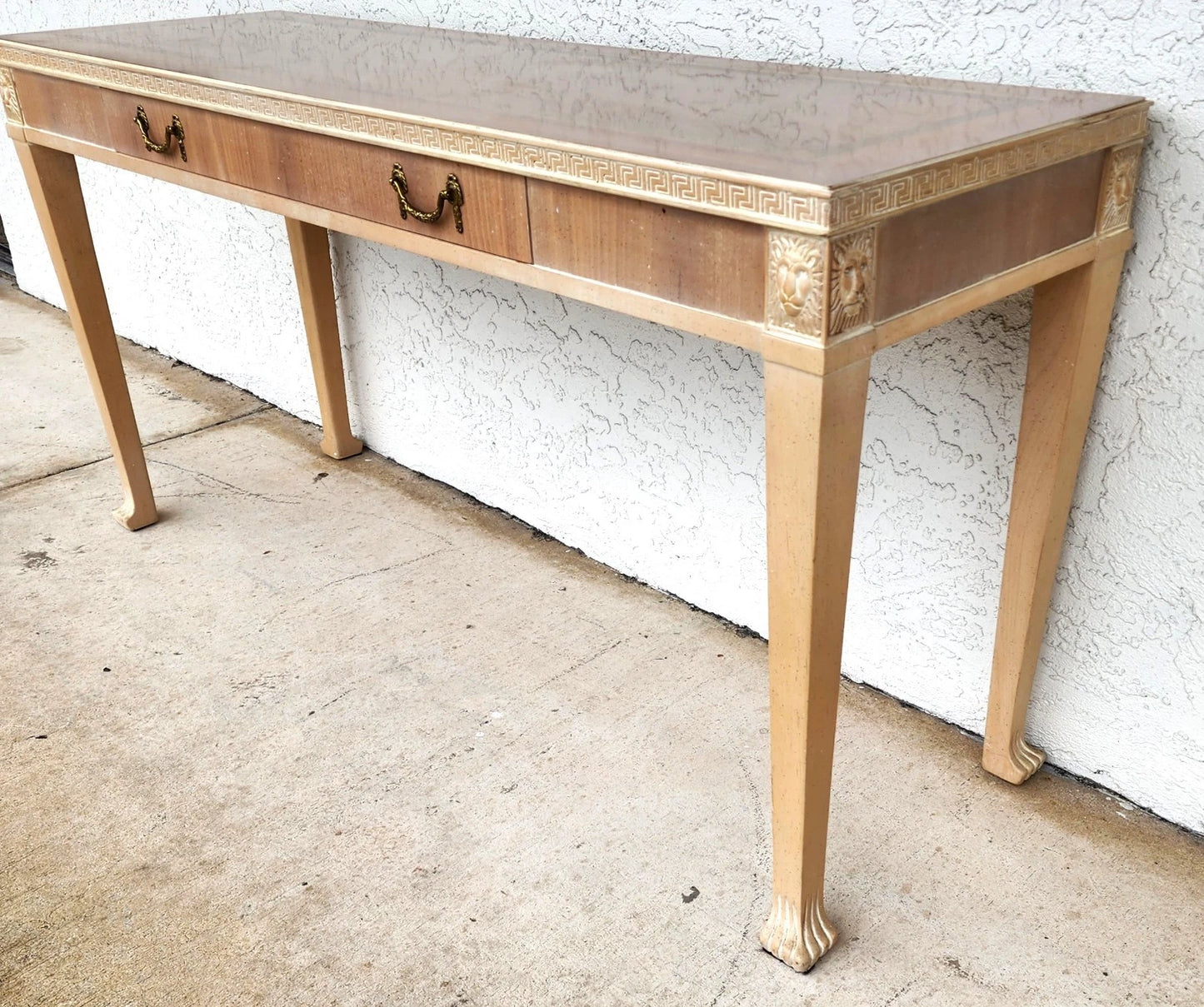 Italian Neoclassical Console Table Lion Heads Greek Key Vintage