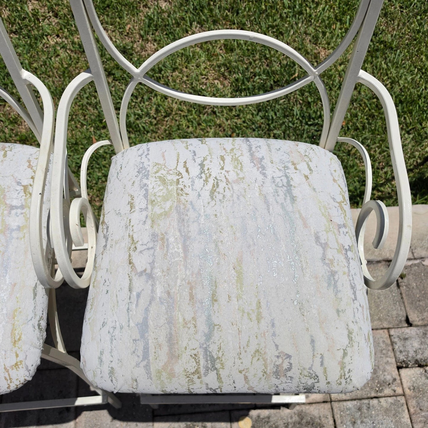Set of 4 Vintage Coastal Palm Beach Regency Painted Metal Barstools.