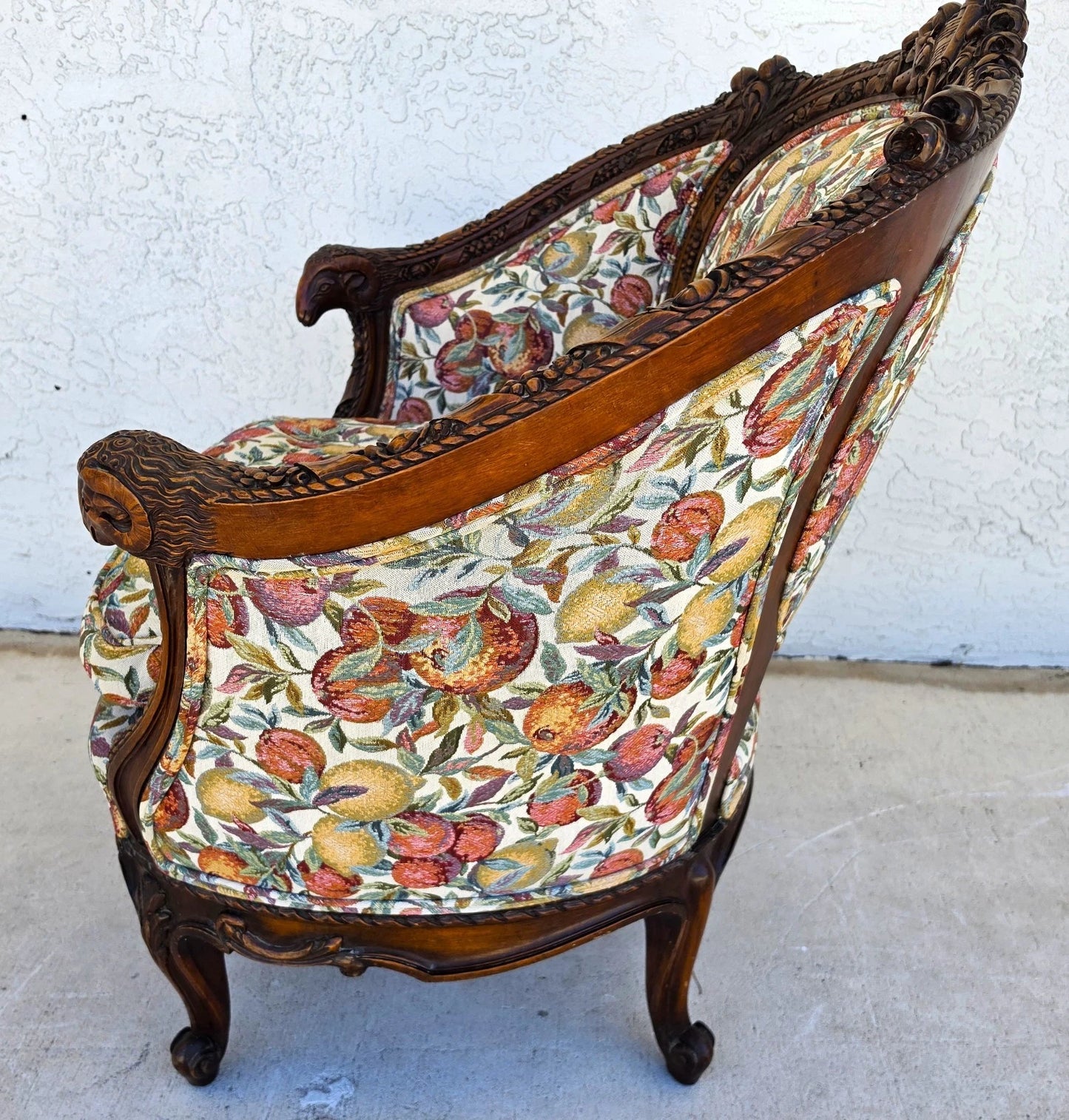 Antique French Regency Rams Heads Walnut Club Lounge Chair