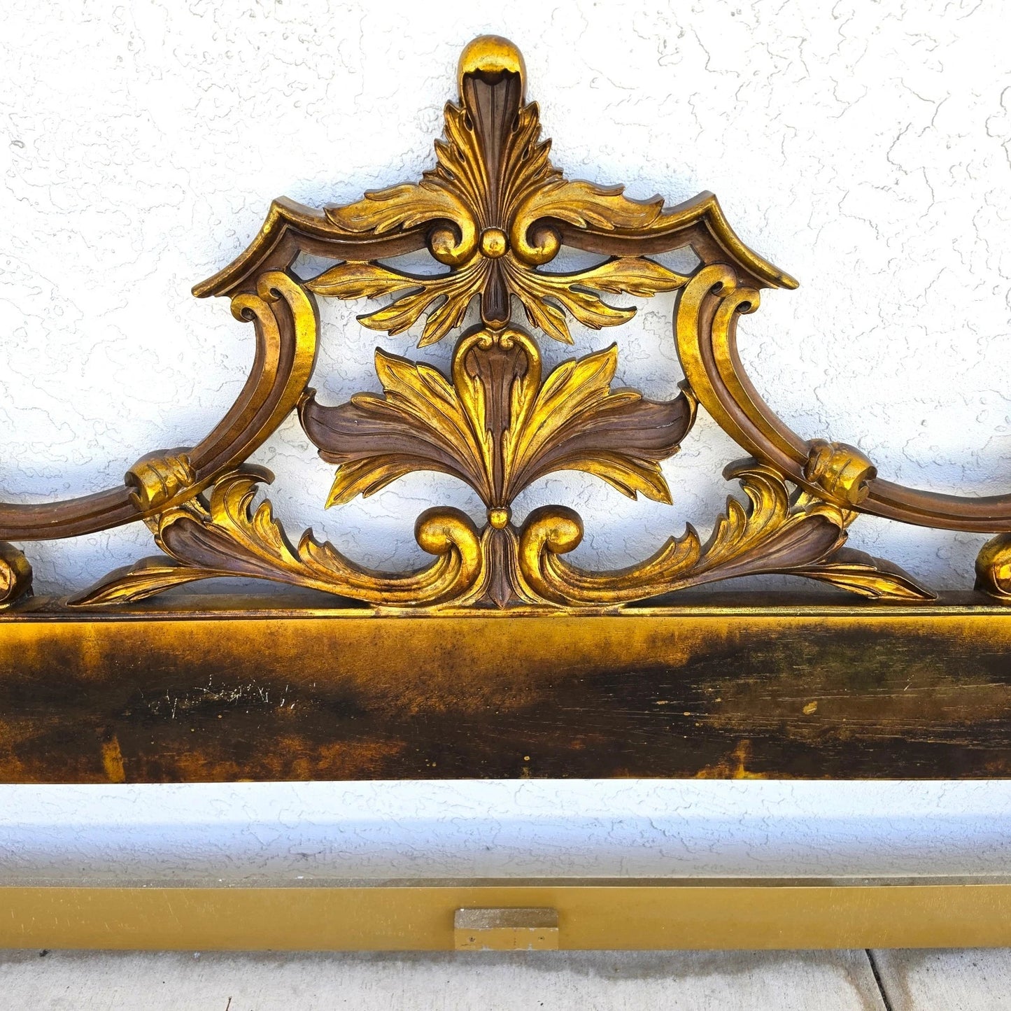 Mid Century French Rococo Louis XV Baroque Gold Gilt Metal King Headboard