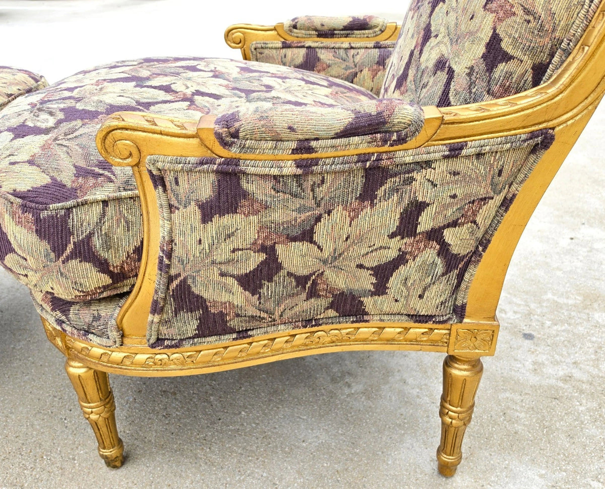 D & D Building NYC French Louis XVI Style Giltwood Oversized Bergère Armchairs