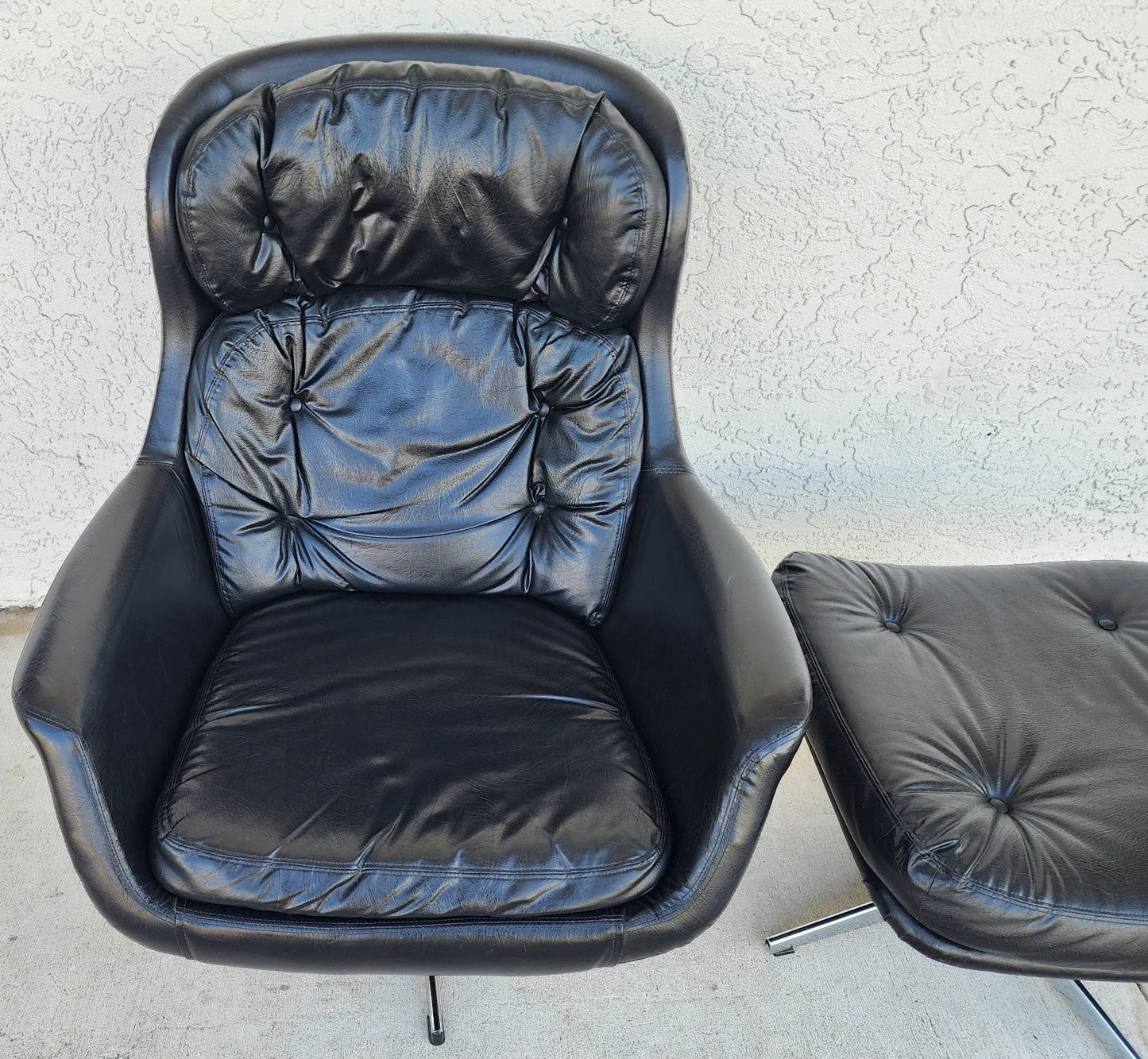 MCM Selig Swedish Modernist Leather Chair & Ottoman 1970s