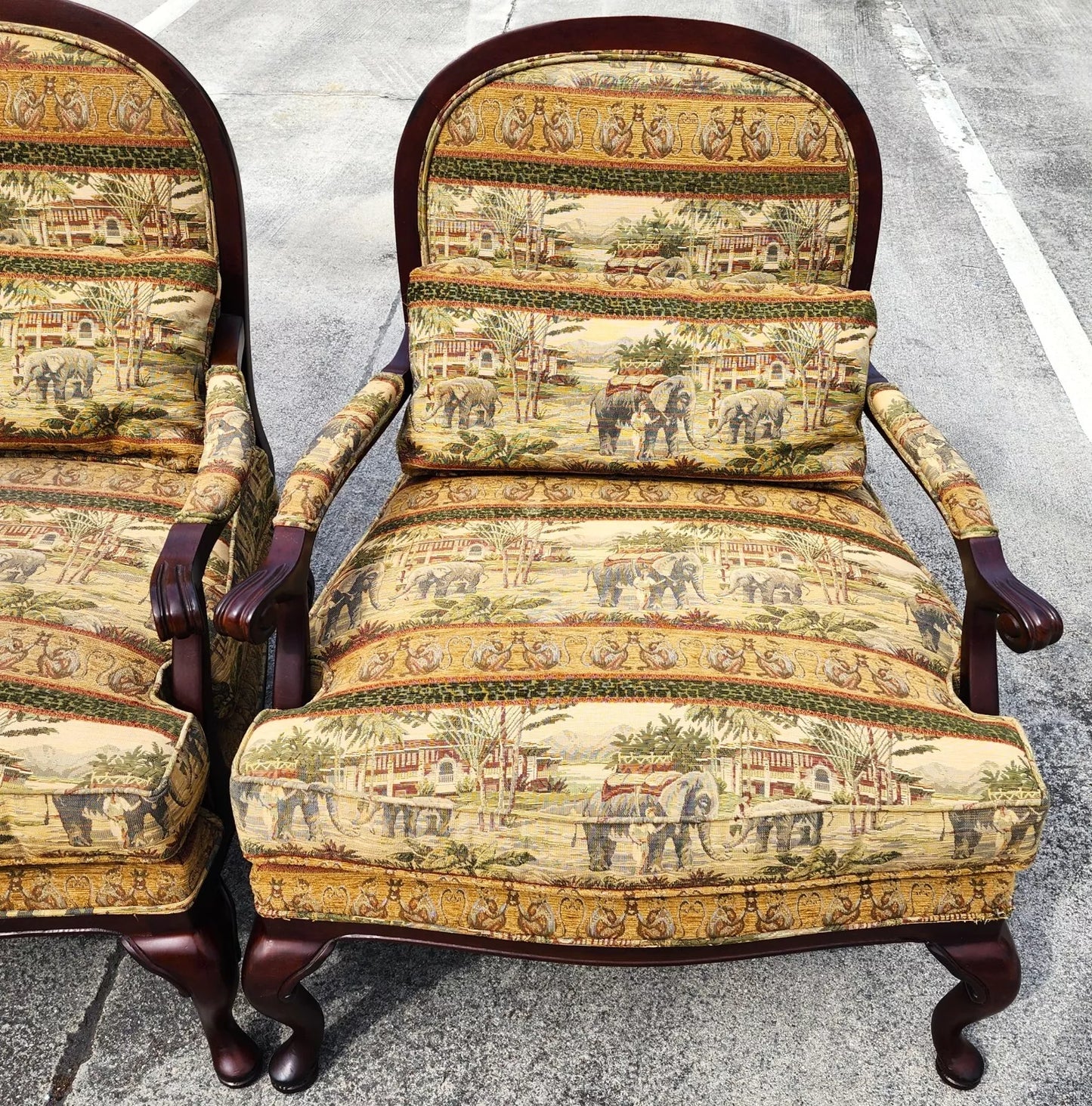 Lexington Armchairs Asian African Style Elephants Monkeys