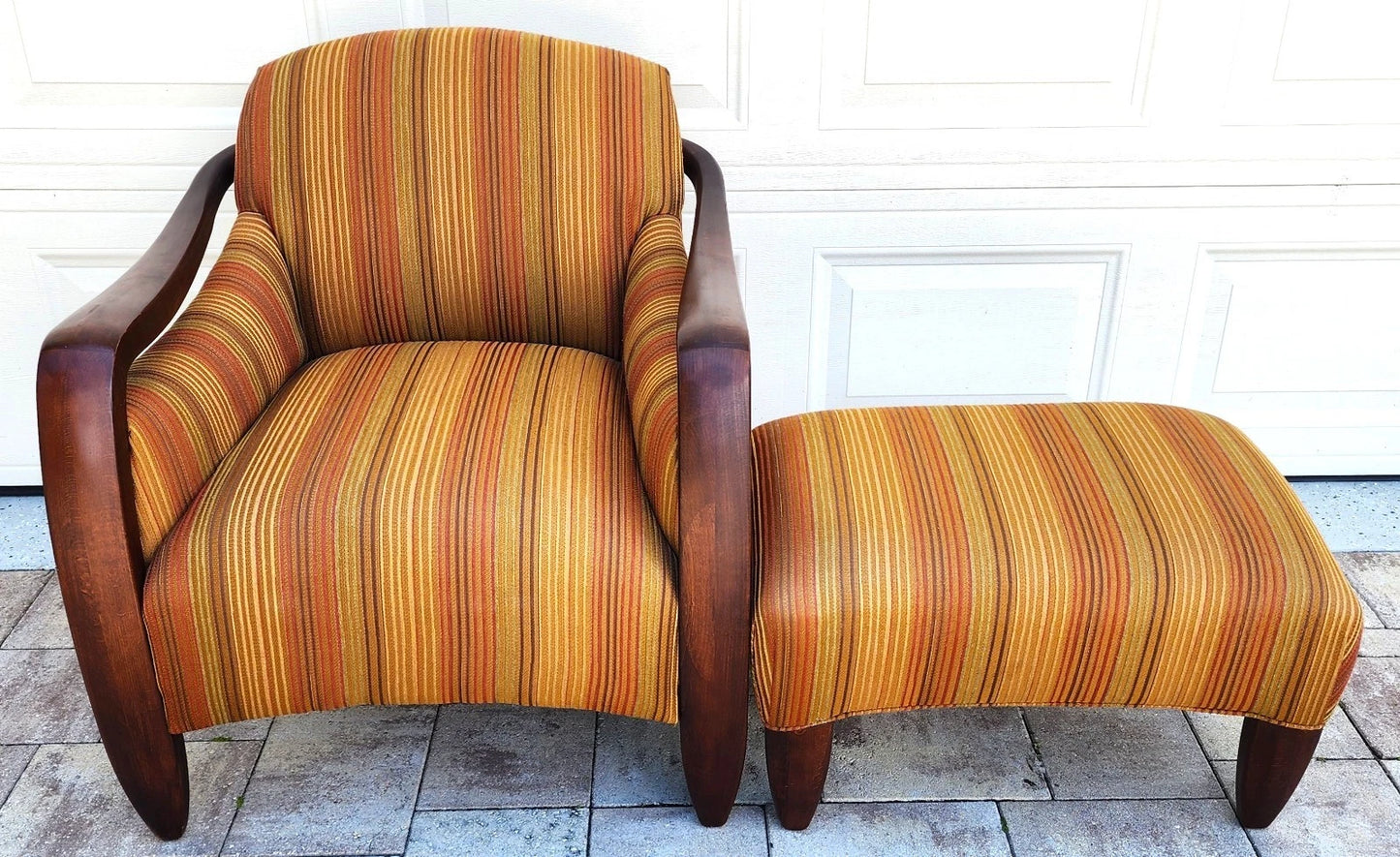 Vintage MCM Club Lounge Armchair & Ottoman Art Deco A Pair