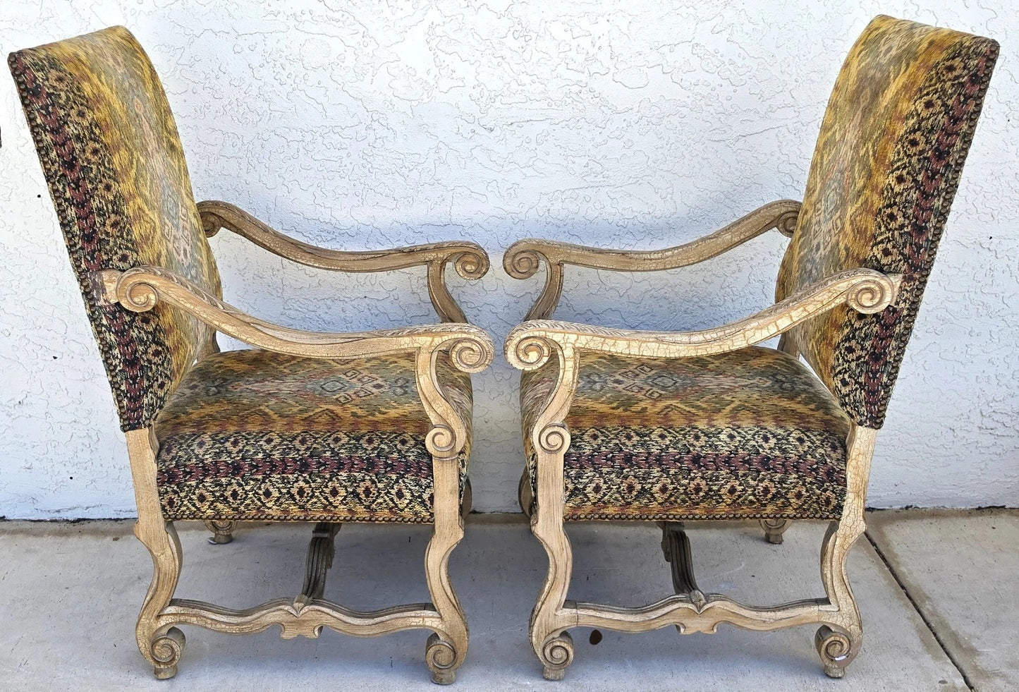 CENTURY FURNITURE French Louis XIII Os de Mouton Armchairs a Pair