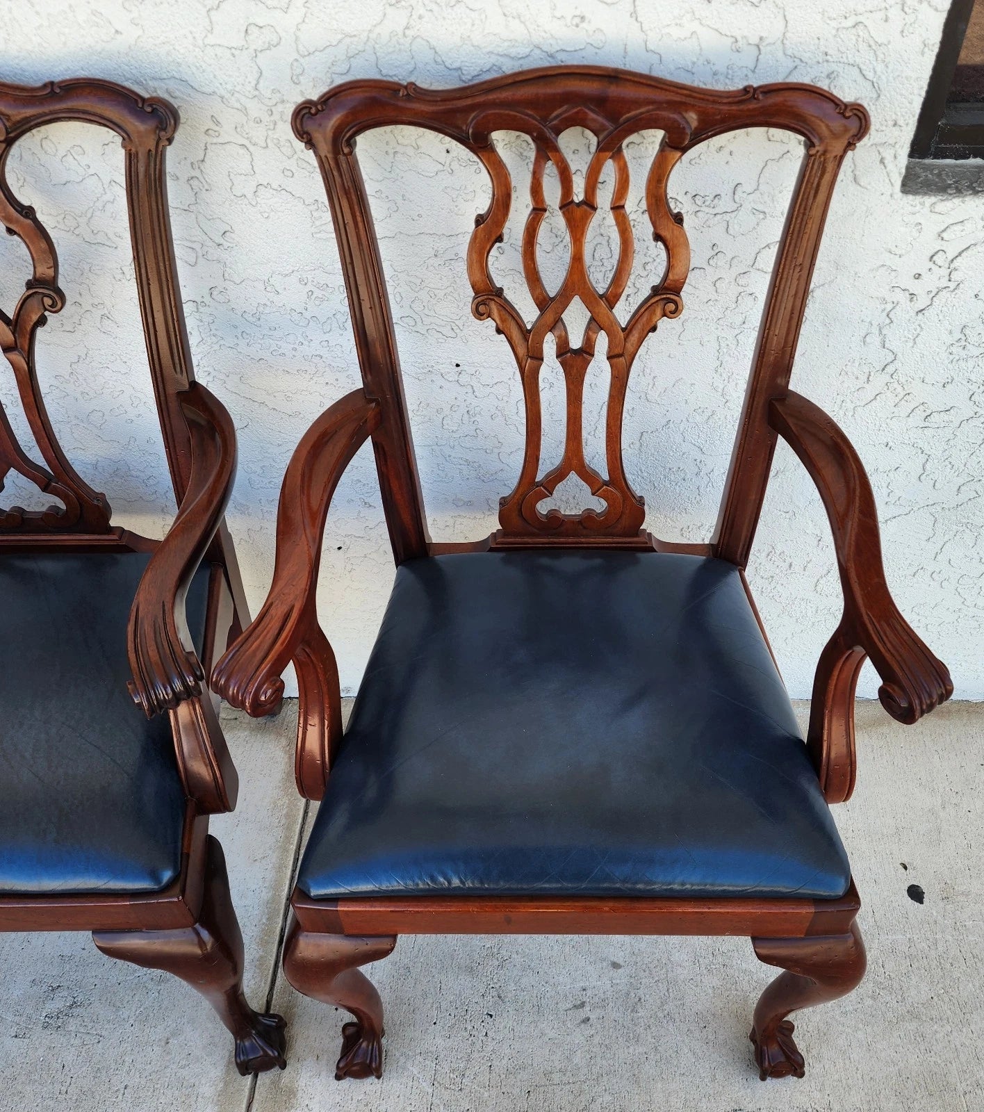 Councill Chippendale Mahogany & Leather Dining Chairs Set of 4