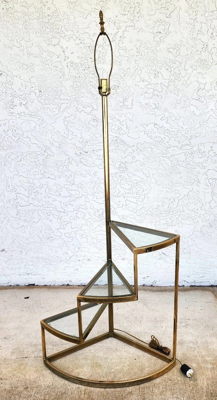 Vintage MCM Floor Lamp Table 3 Tier Step Brass & Glass